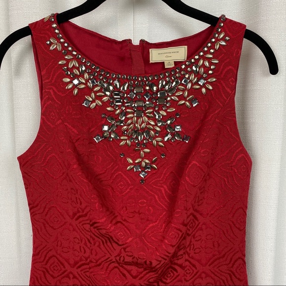 Anthropologie Moulinette Soeurs Red Brocade Embellished Sheath Dress Sz.0 - Picture 6 of 15